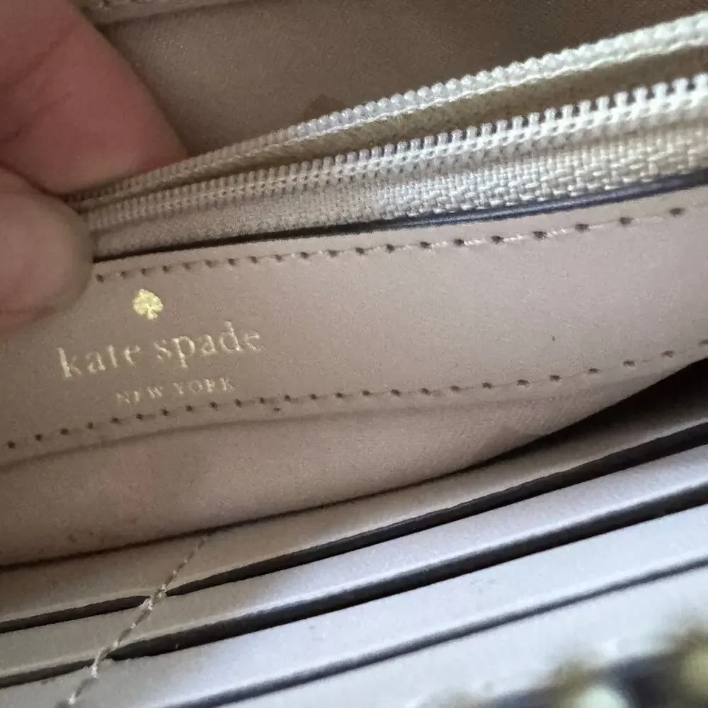Kate Spade Zip Around pale pink Wallet Continental Card Holder Pocket‎ gold logo